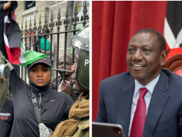 Collage image of one of the protestors Shakira Wafula and President William Ruto.
